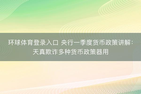 环球体育登录入口 央行一季度货币政策讲解：天真欺诈多种货币政策器用