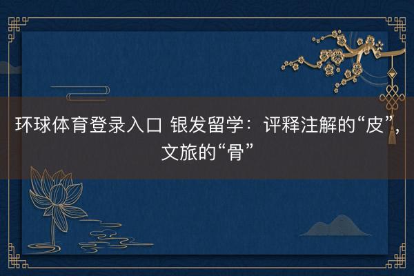 环球体育登录入口 银发留学：评释注解的“皮”，文旅的“骨”